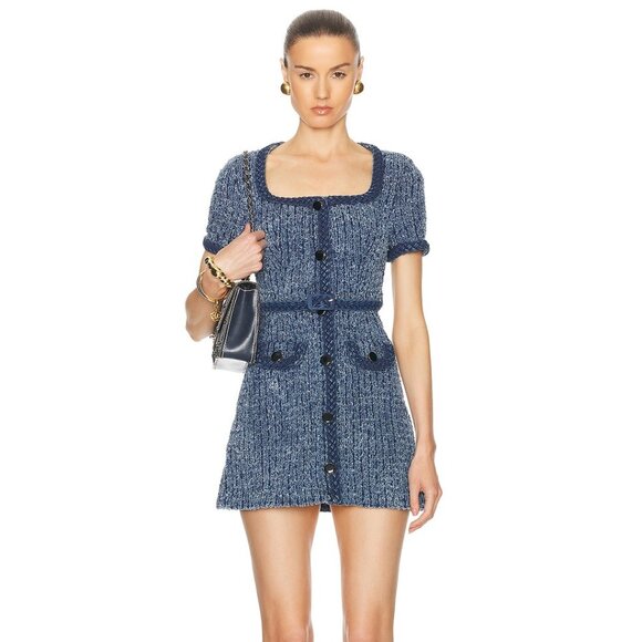 Retrofete Dresses & Skirts - SOLD🏷️NWT self-portrait Textured Denim Short Sleeve Mini Dress in Blue new FWRD
